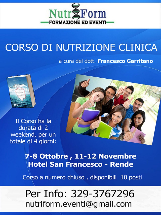 RENDE (COSENZA), Nutriform, corso di Nutrizione Clinica, concluse le prime due giornate, 7-8 ottobre RENDE (COSENZA), Nutriform, corso di Nutrizione Clinica, concluse le prime due giornate, 7-8 ottobre